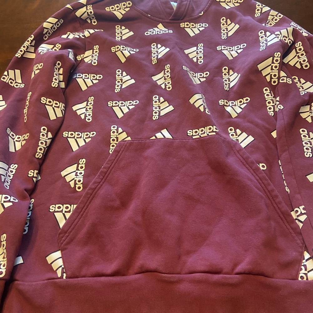 Adidas All Over Print Fleece Sweatshirt Hoodie Purple Men’s Large Long Sleeve